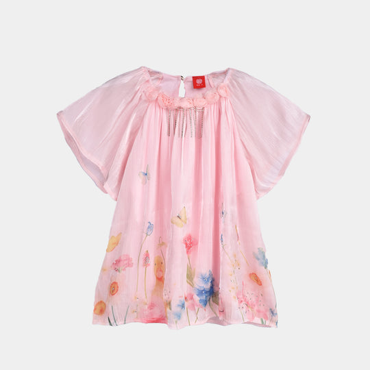 Girls Printed Top - Peach