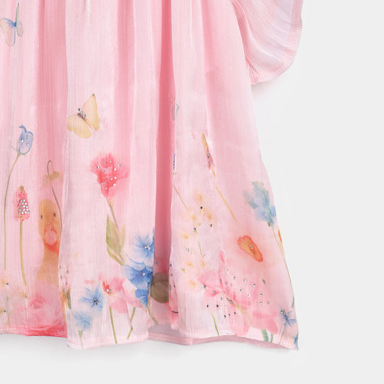 Girls Printed Top - Peach
