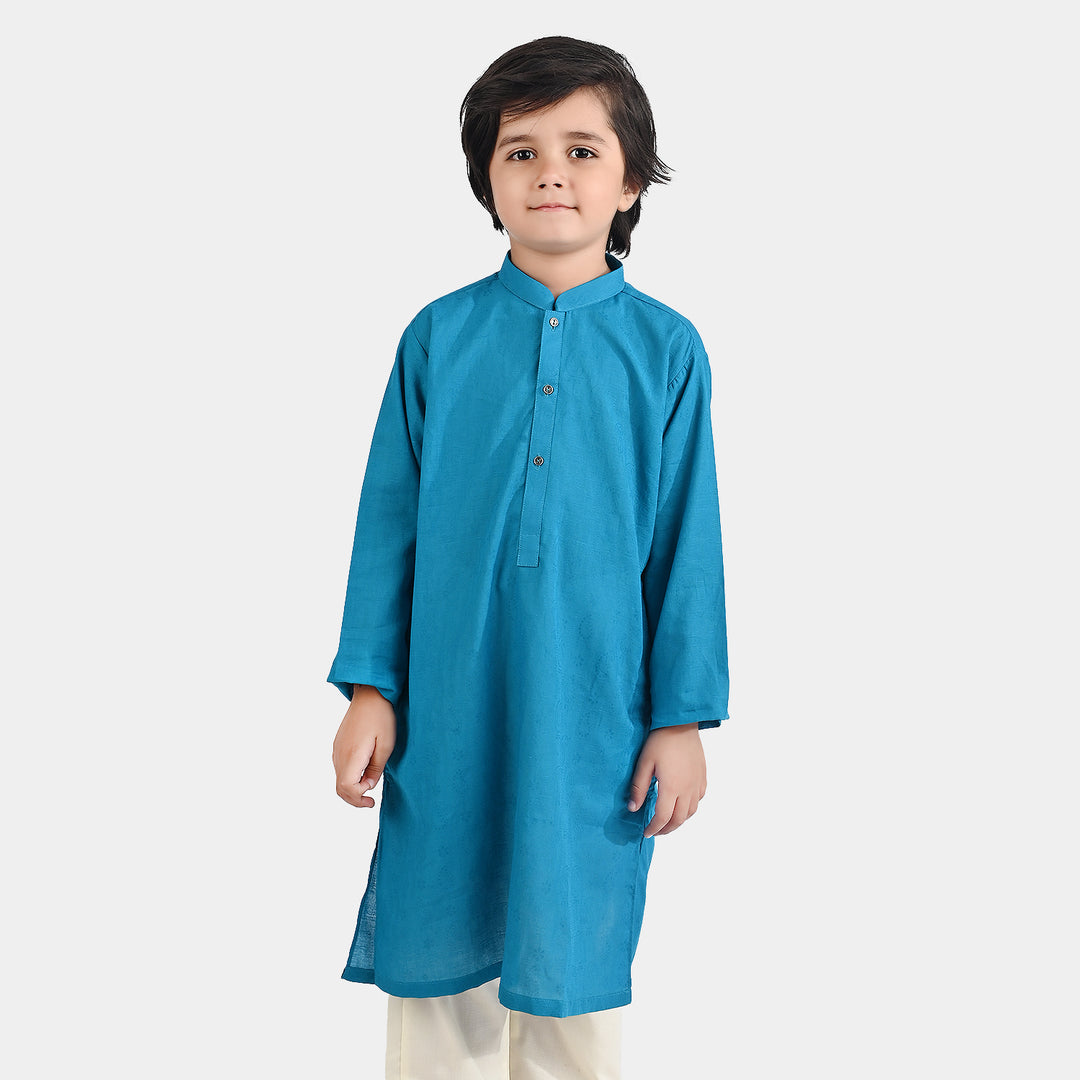 Boys Jacquard Printed Kurta (Self Print)-T.Green