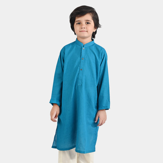 Boys Jacquard Printed Kurta (Self Print)-T.Green