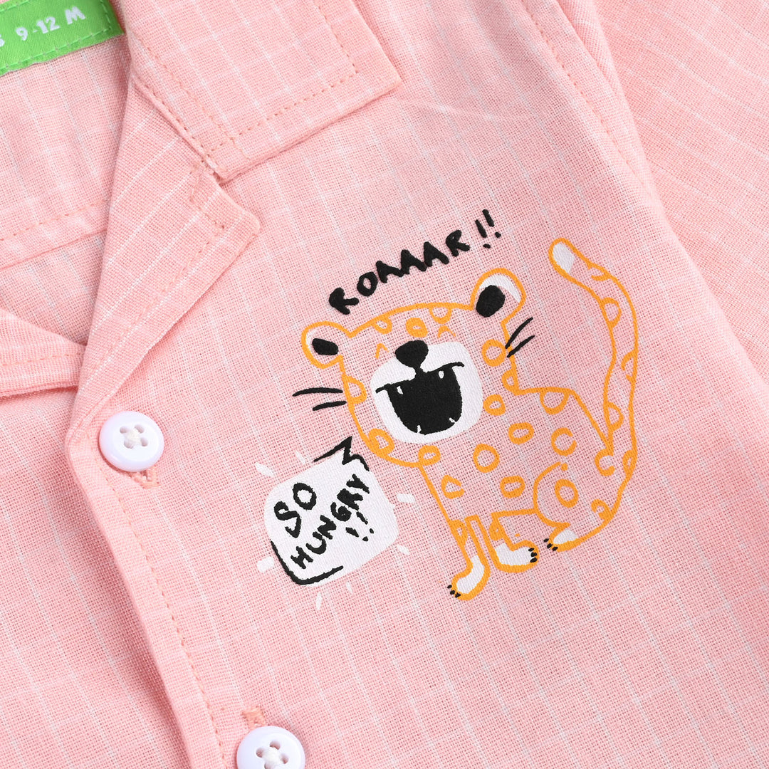 Infant Boys Yarn Dyed Basic Casual Shirt (So Hungry)-L.Peach