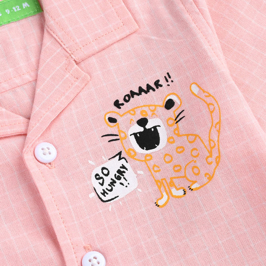 Infant Boys Yarn Dyed Basic Casual Shirt (So Hungry)-L.Peach