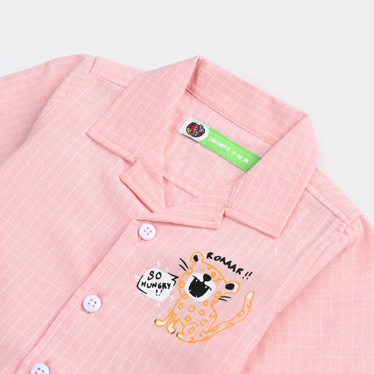 Infant Boys Yarn Dyed Basic Casual Shirt (So Hungry)-L.Peach