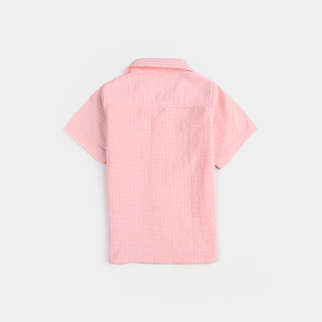 Infant Boys Yarn Dyed Basic Casual Shirt (So Hungry)-L.Peach