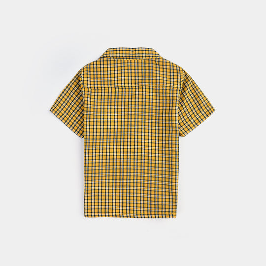 Infant Boys Yarn Dyed Basic Casual Shirt-Yellow Check