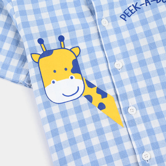 Infant Boys Yarn Dyed Basic Casual Shirt (PEEKABOO)-Blue Check