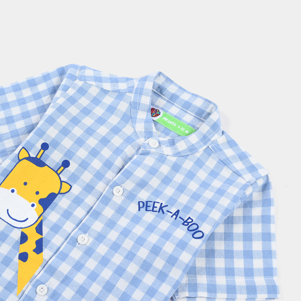 Infant Boys Yarn Dyed Basic Casual Shirt (PEEKABOO)-Blue Check