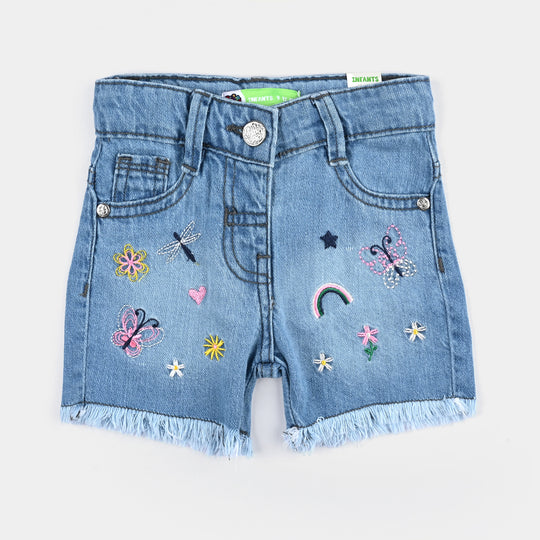 Infant Girls Denim rigid Short Petals-Ice Blue