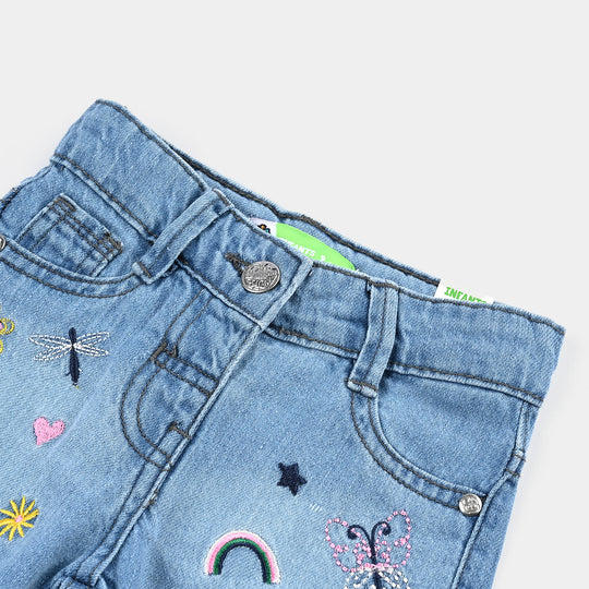 Infant Girls Denim rigid Short Petals-Ice Blue