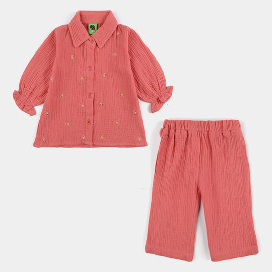 Infant Girls Cotton Poplin Co-Ord Set-Peach
