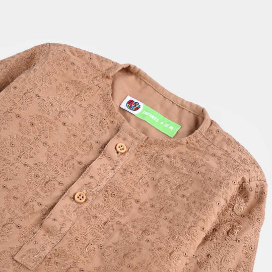 Infant Boys Chikankari Kurta - Beige