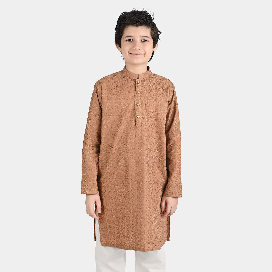 Boys Chikankari Kurta-BEIGE