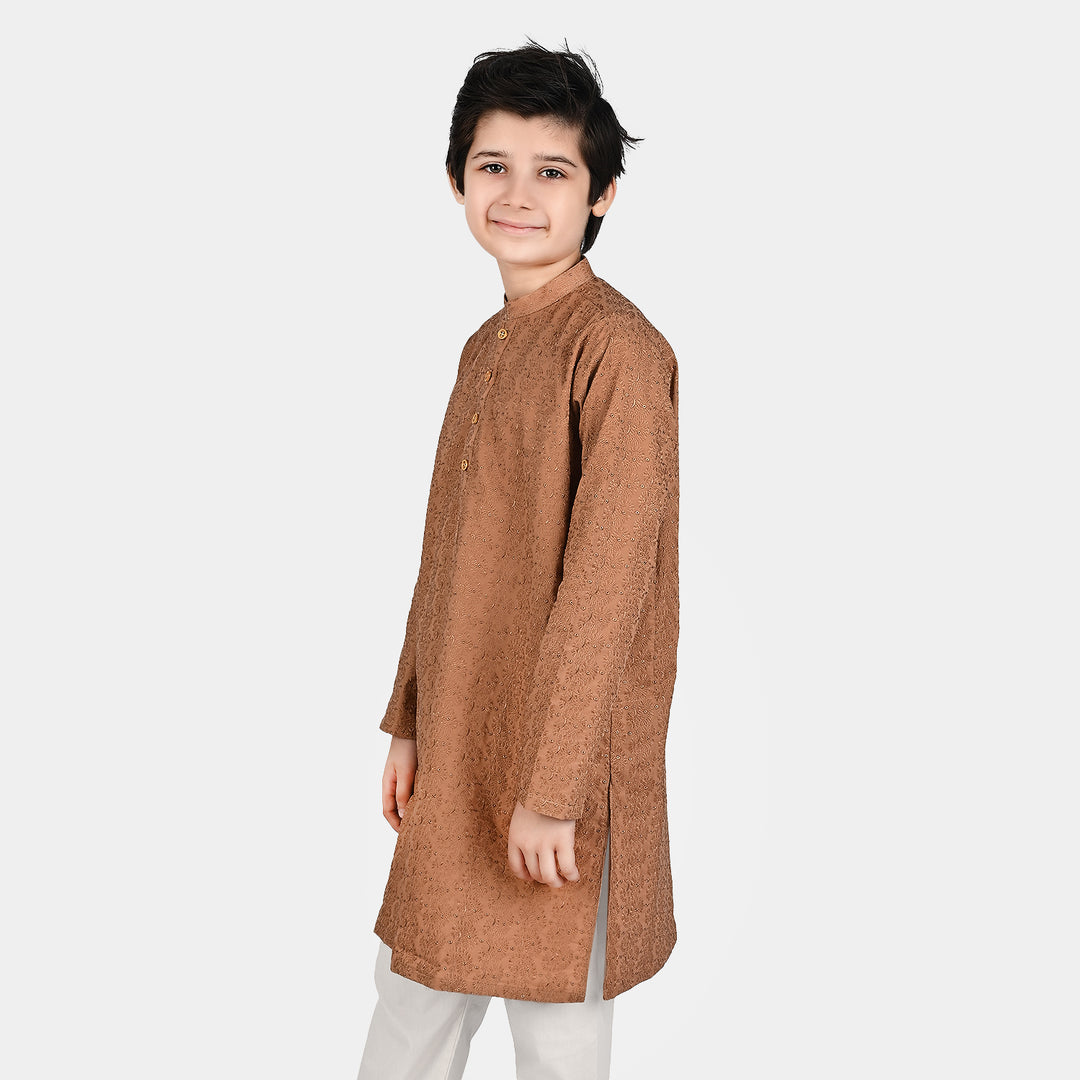 Boys Chikankari Kurta-BEIGE