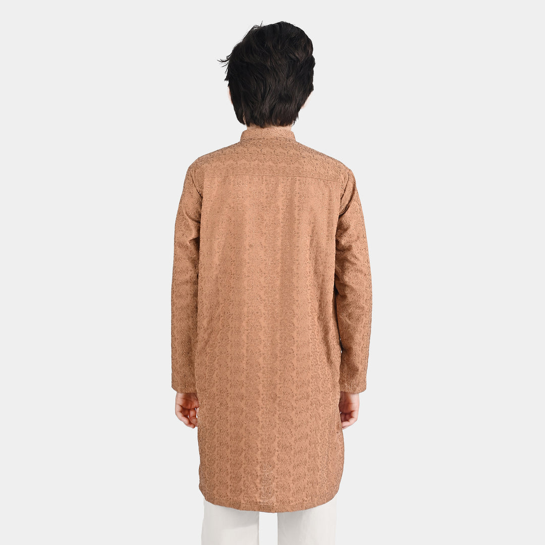 Boys Chikankari Kurta-BEIGE