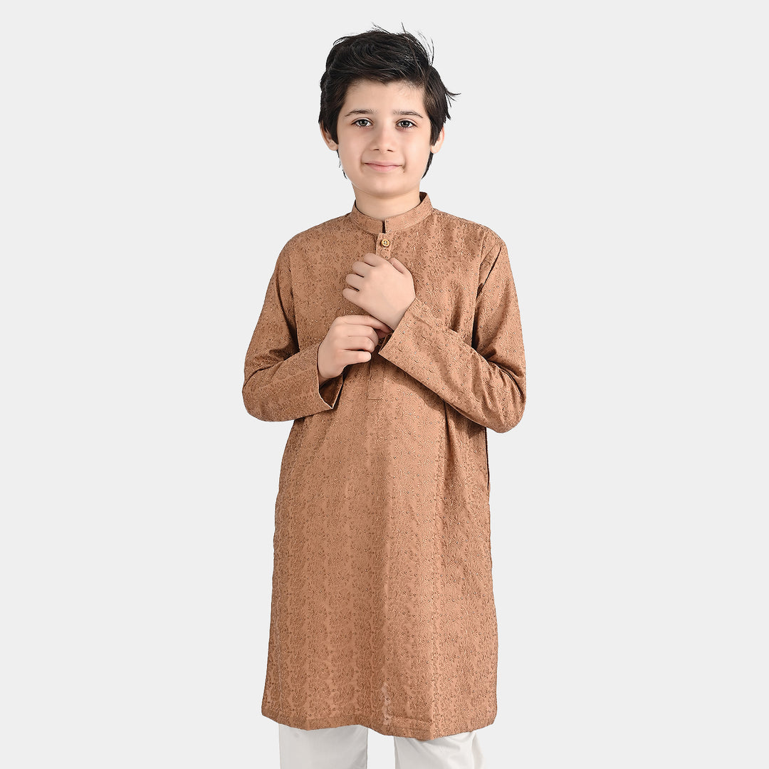 Boys Chikankari Kurta-BEIGE
