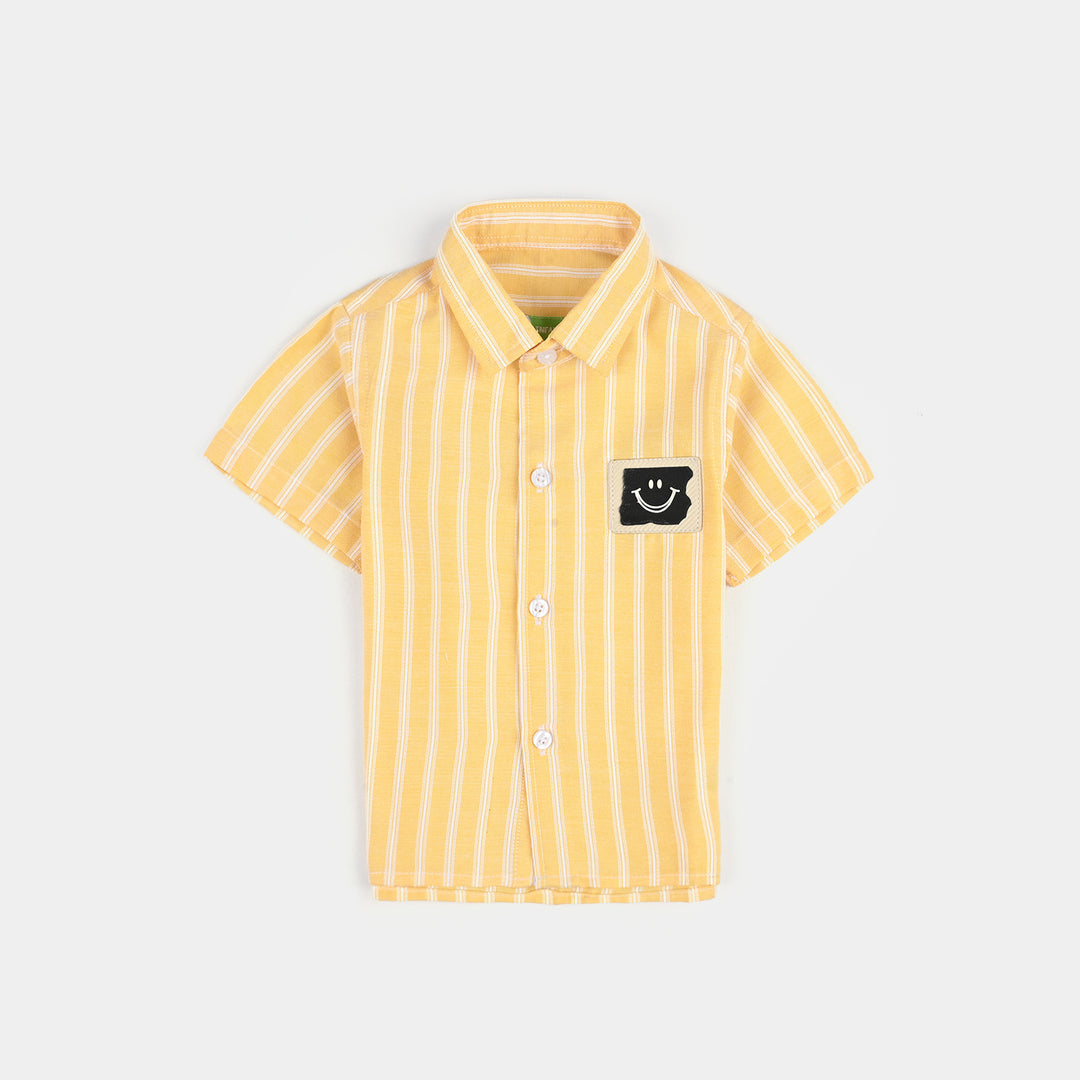 Infant Boys Yarn Dyed Casual Shirt (Smiley Badge) - Yellow