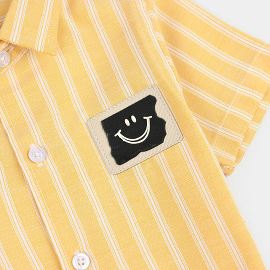 Infant Boys Yarn Dyed Casual Shirt (Smiley Badge) - Yellow