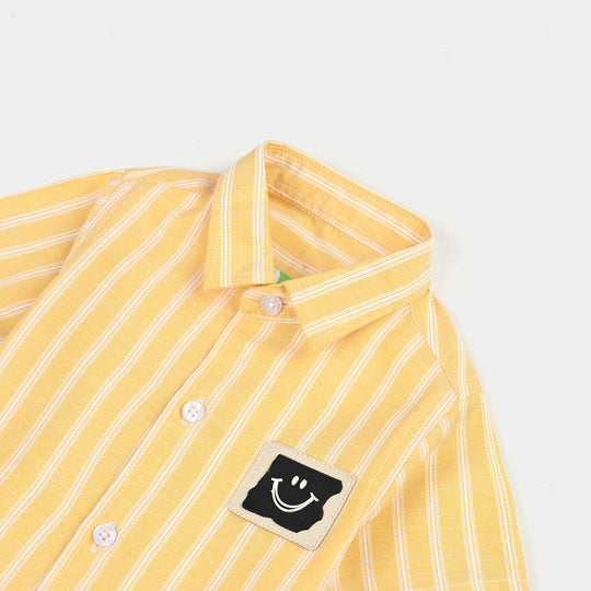 Infant Boys Yarn Dyed Casual Shirt (Smiley Badge) - Yellow
