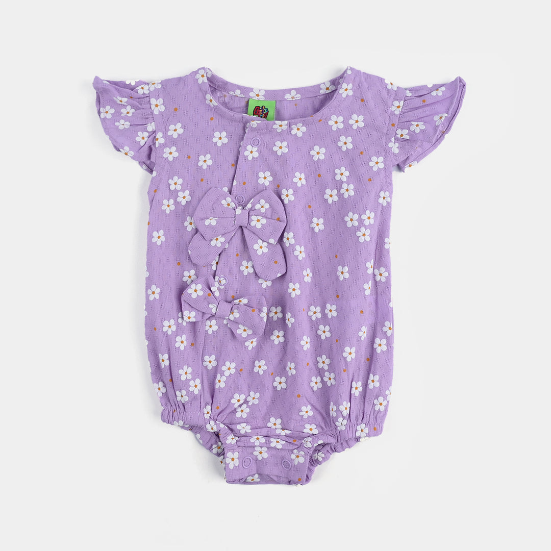 Infant Girls Cotton Jacquard Romper (Orchid Bloom) - Purple