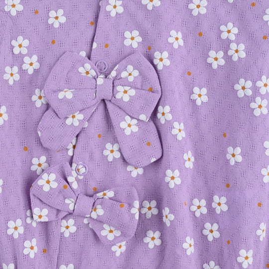 Infant Girls Cotton Jacquard Romper (Orchid Bloom) - Purple