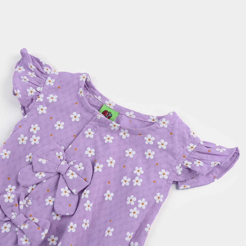 Infant Girls Cotton Jacquard Romper (Orchid Bloom) - Purple
