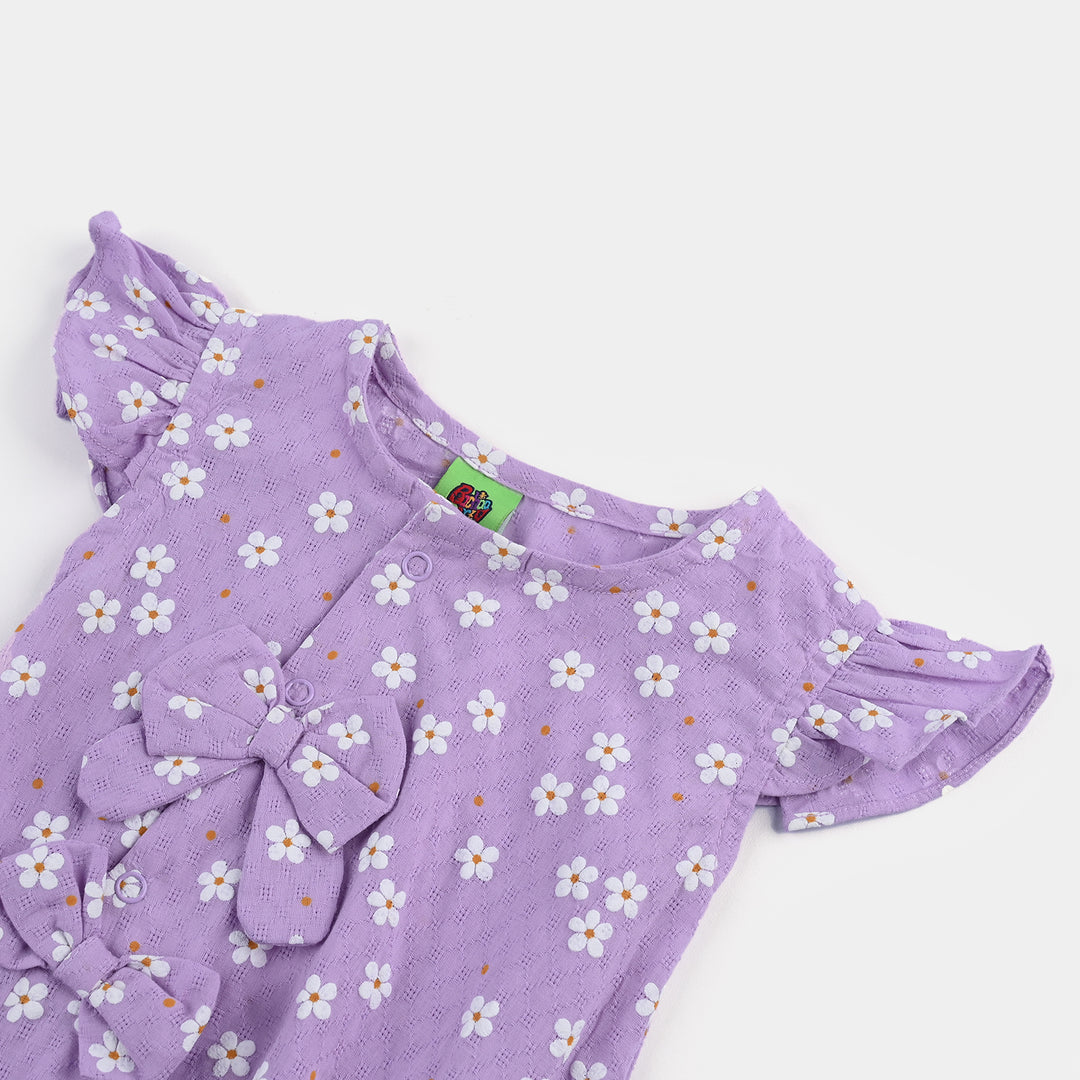 Infant Girls Cotton Jacquard Romper (Orchid Bloom) - Purple
