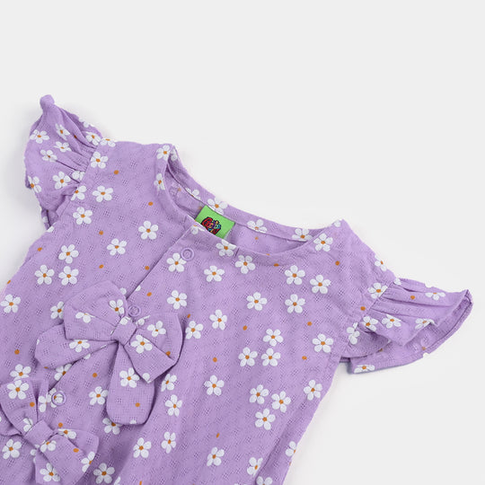 Infant Girls Cotton Jacquard Romper (Orchid Bloom) - Purple
