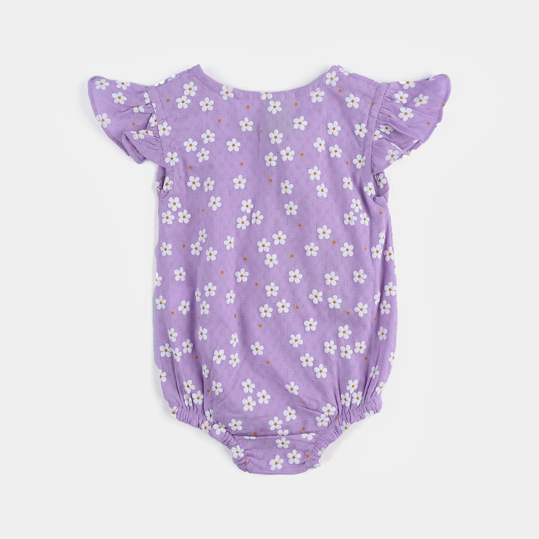 Infant Girls Cotton Jacquard Romper (Orchid Bloom) - Purple