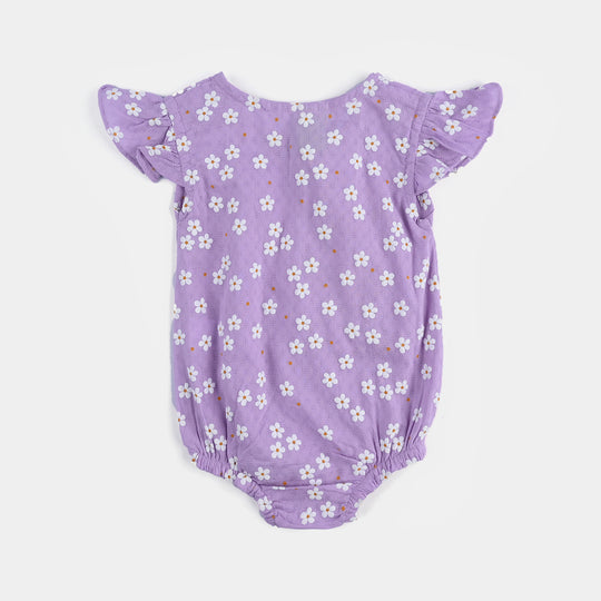 Infant Girls Cotton Jacquard Romper (Orchid Bloom) - Purple