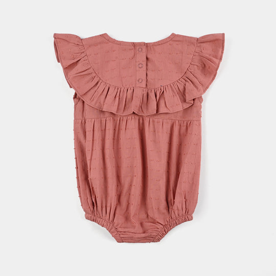 Infant Girls Cotton Romper-Apricot Flower-Peach