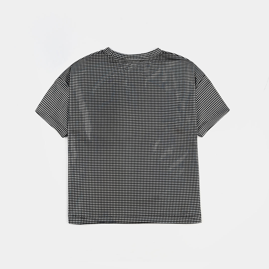 Girls Poly Jersey T-Shirt - Black/Silver