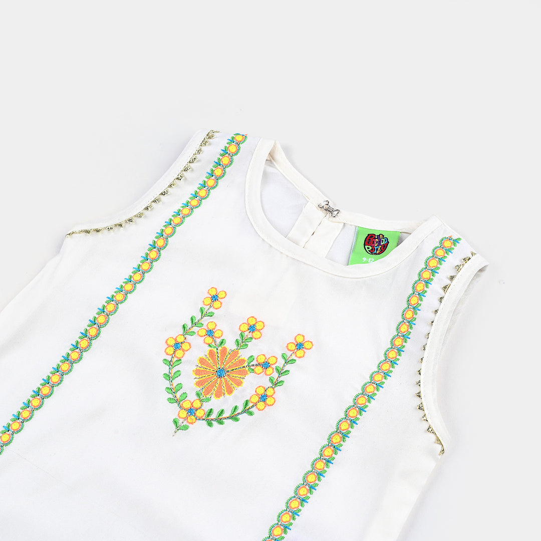 Infant Girls Raw Silk Emb Kurti-Cream