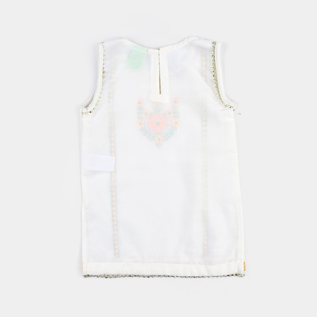 Infant Girls Raw Silk Emb Kurti-Cream