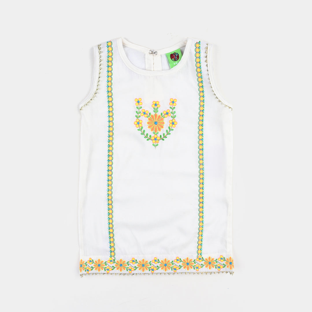Infant Girls Raw Silk Emb Kurti-Cream