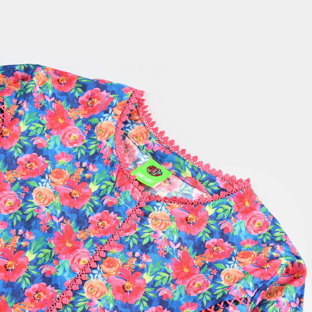 Infant Girls Cotton Poplin Printed Kurti (Floral) - Multi