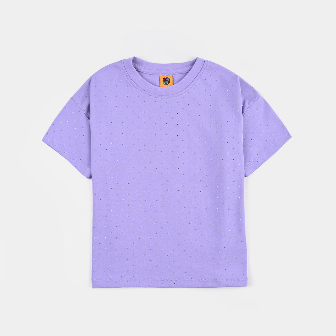 Girls Poly Jersey T-Shirt HS Silver Studs-Purple