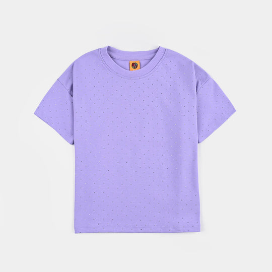 Girls Poly Jersey T-Shirt HS Silver Studs-Purple