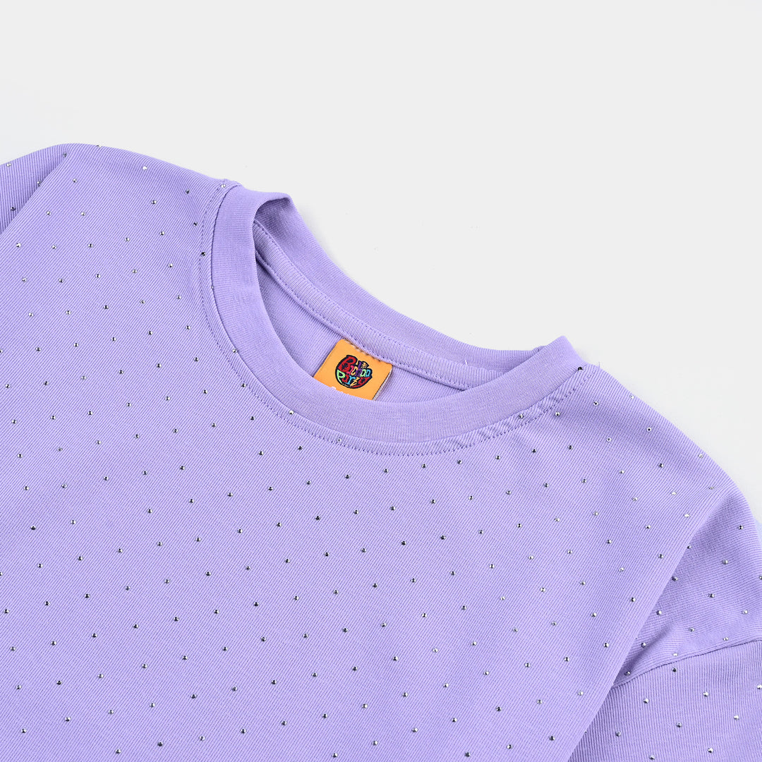 Girls Poly Jersey T-Shirt HS Silver Studs-Purple