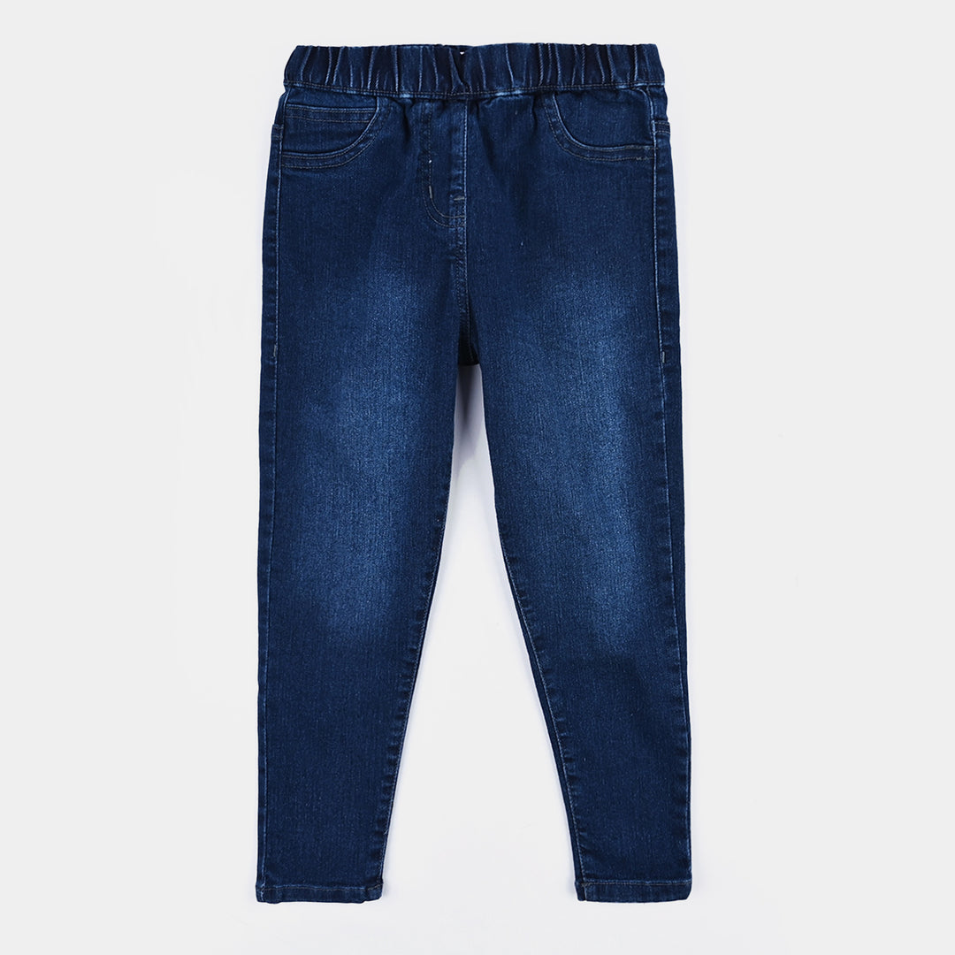 Girls Denim Stretch Jeggings Basic-DARK BLUE