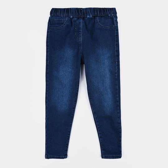 Girls Denim Stretch Jeggings Basic-DARK BLUE