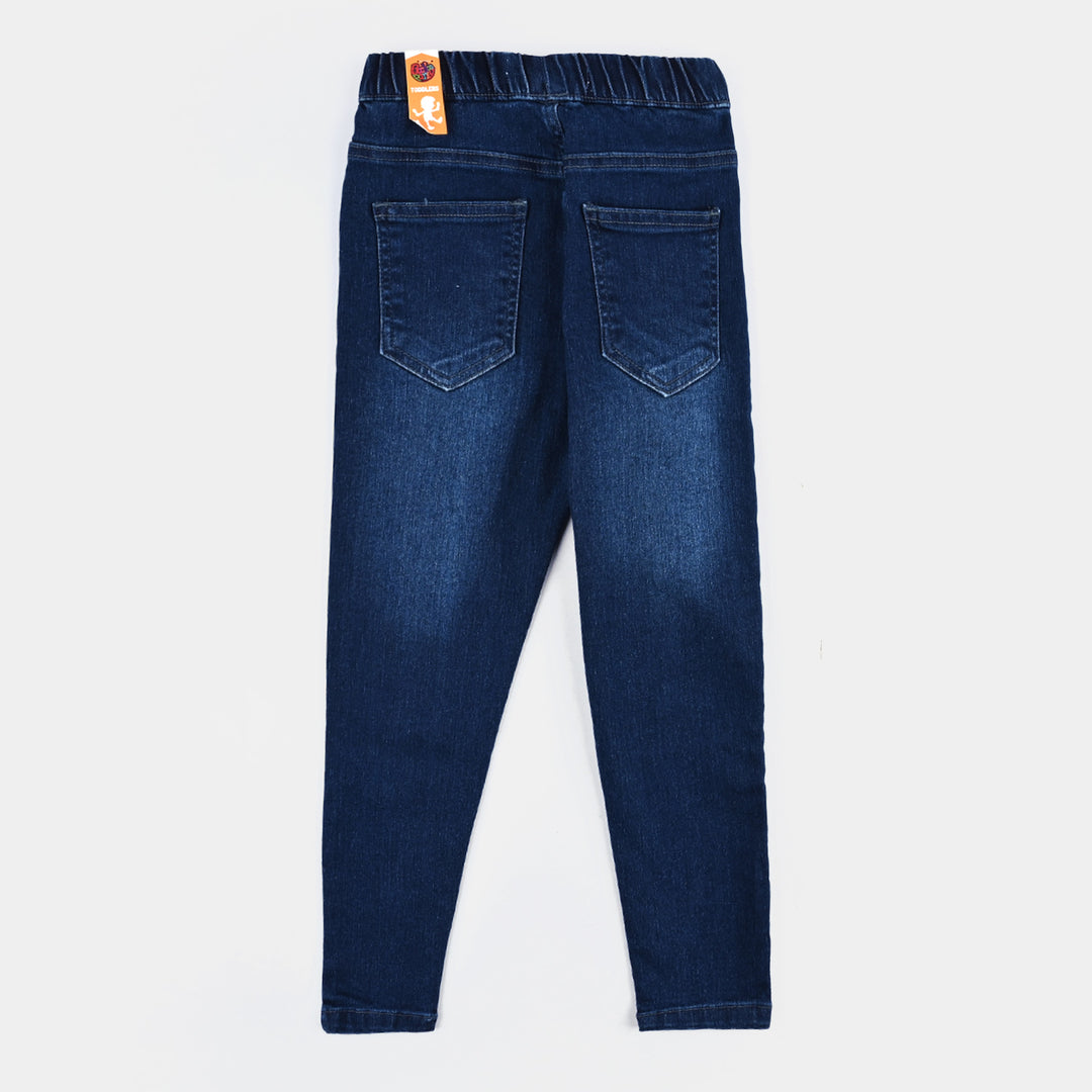 Girls Denim Stretch Jeggings Basic-DARK BLUE