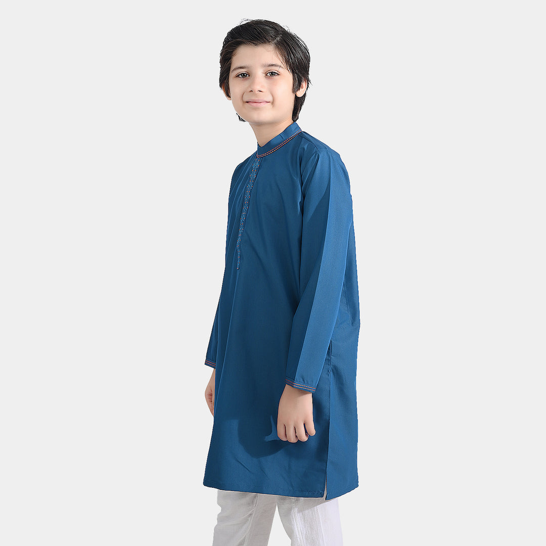 Boys Poly Viscose Embroidered Kurta (Funky)-T.Blue