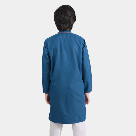 Boys Poly Viscose Embroidered Kurta (Funky)-T.Blue