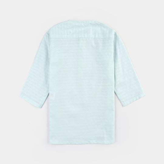 Infant Boys Cotton Jacquard Basic Kurta (Salt Air)-SKY BLUE