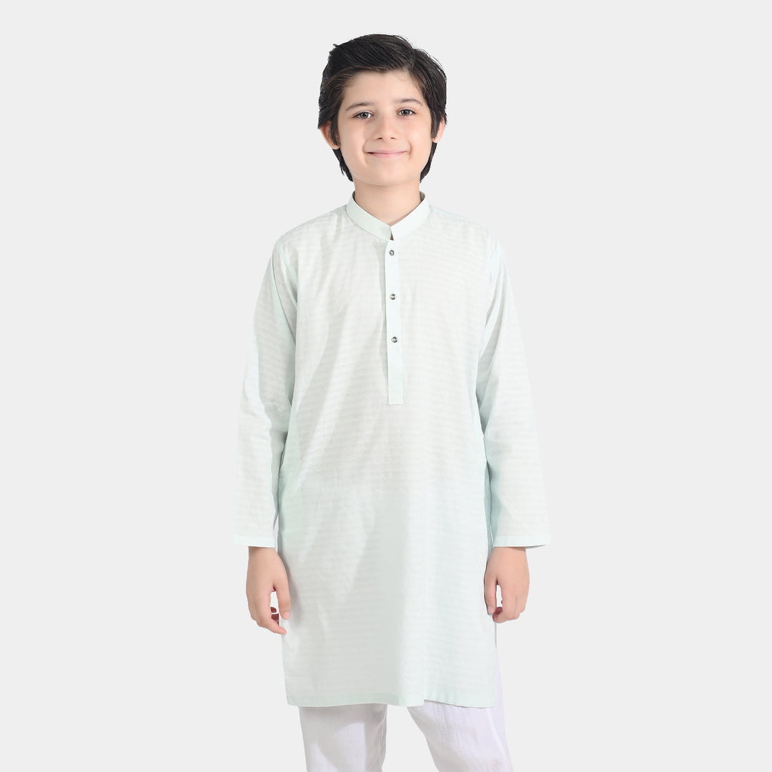 Boys Cotton Jacquard Basic Kurta (Salt Air)-SKY BLUE