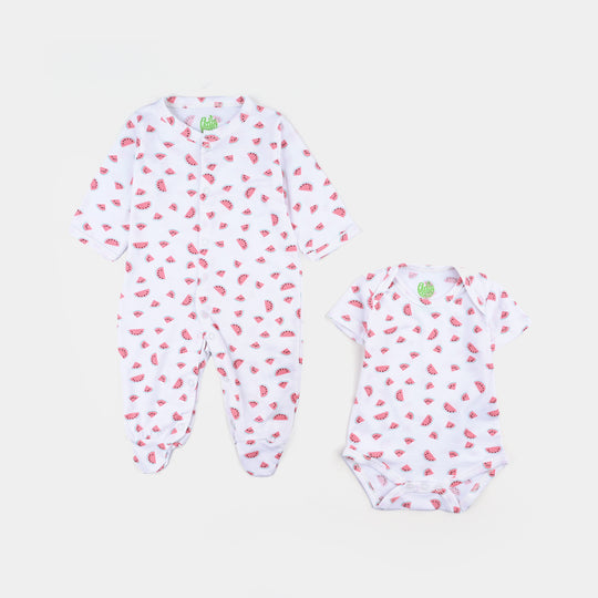 Girls Cotton Jersey Set 6PCs (Watermelon) - White
