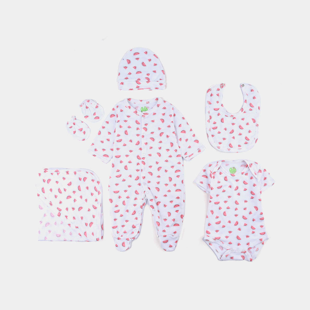 Girls Cotton Jersey Set 6PCs (Watermelon) - White