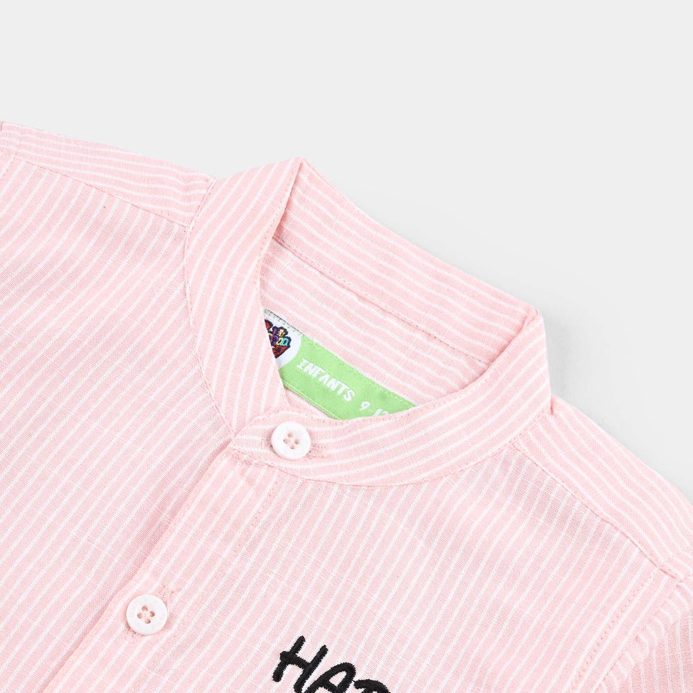 Infant Boys Yarn Dyed Basic Casual Shirt (Happy)-Peach Stripe
