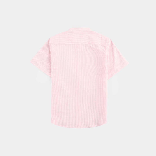 Infant Boys Yarn Dyed Basic Casual Shirt (Happy)-Peach Stripe