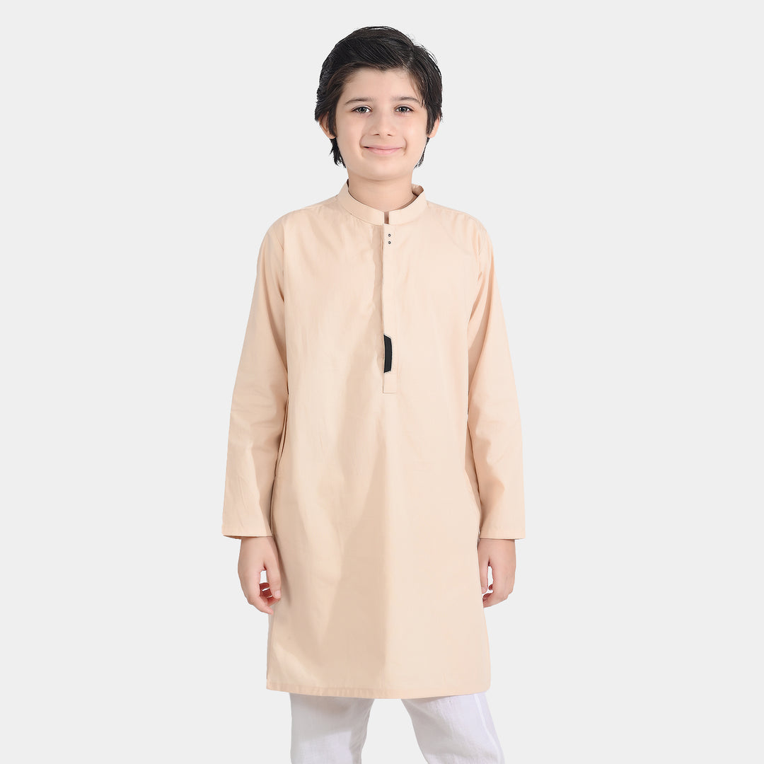 Boys Cotton Poplin Embroidered Kurta (Seaport)-BEIGE